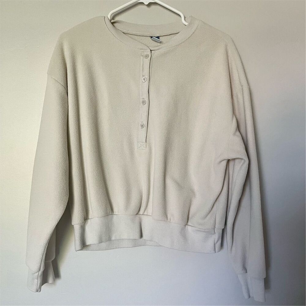Old Navy Women's Ivory Microfleece Henley Lounge Sweatshirt Size S
